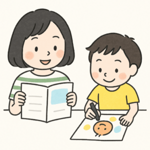 絵を描く親子